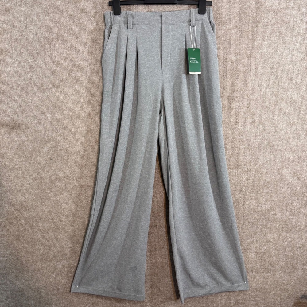 Halara Dress Pants Women Medium Tall Gray Pleated Wide Leg High Waist Workwear
